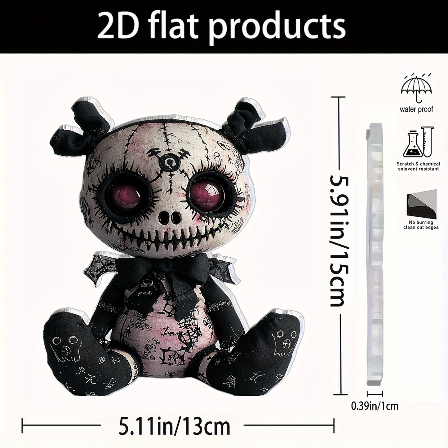 2D Flat, 1pc Horror-Themed Plush Toy Acrylic Desktop Decoration - Gothic Spooky Halloween Decor, 5.91"x5.11" 2D Flat Print with Skull & Bat Design, No Batteries Needed for Office, Bar, Cafe, Friend Gift, 2D Flat
