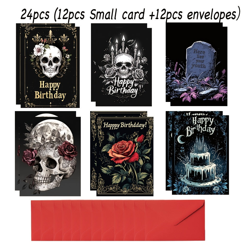 24pcs of Gothic Birthday Cards - The Perfect Choice for Horror Enthusiasts And Dark Celebrations, Suitable for Goths, Horror Fans, And Partners - an Ideal Option for Weddings, Birthdays, Anniversaries, And Valentine'S Day.