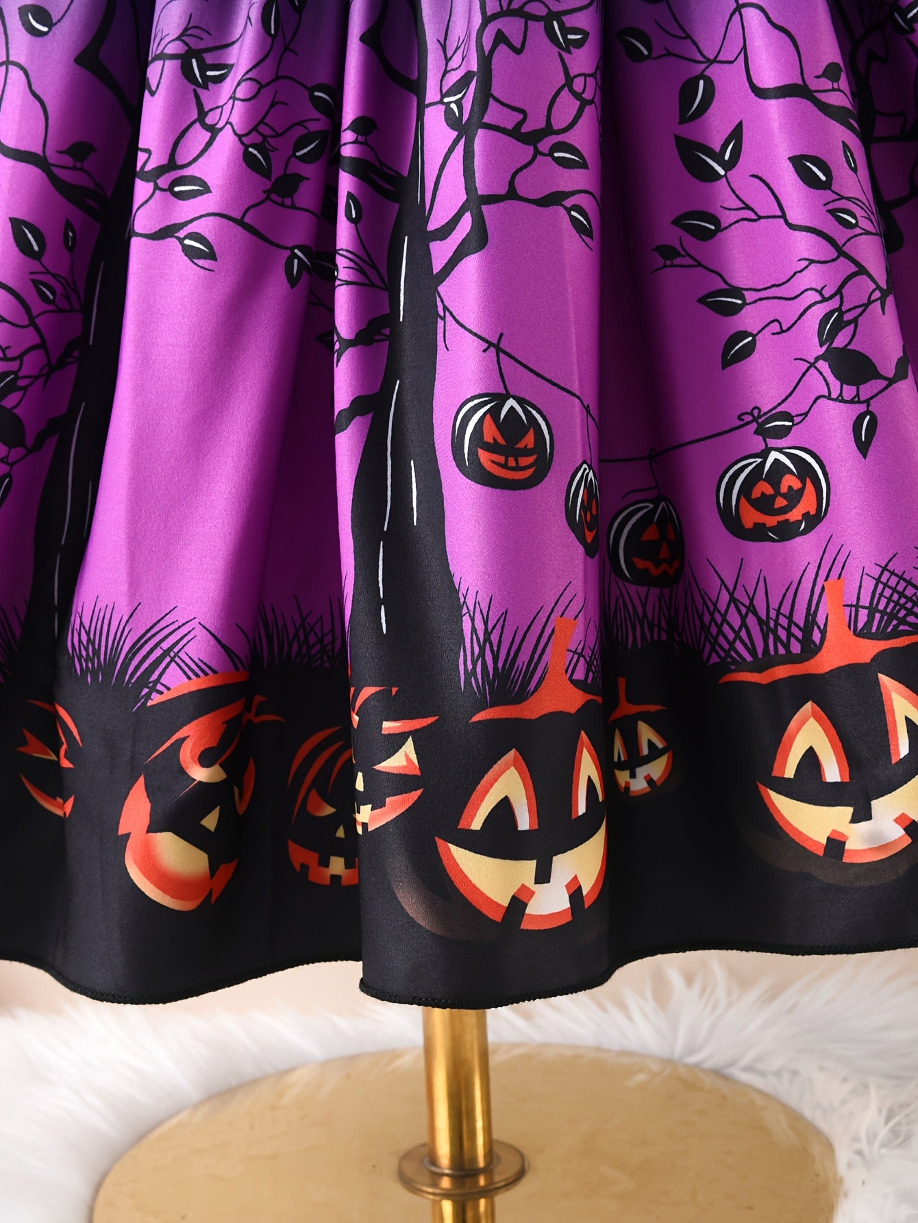 Girls' Autumn New Halloween Element Print Spliced Lace Long Sleeve + Drawstring Fashion Dress - The Best Choice for Halloween Gifts for Girls
