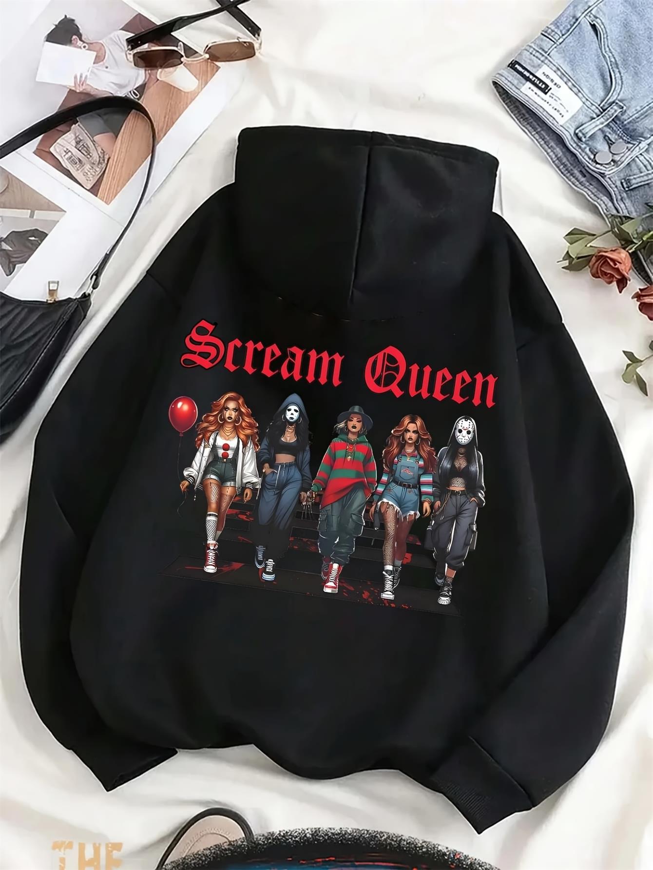 Men'S Horror Movie Hoodie - Ghostface Graphic Pullover Sweatshirt - Halloween Costume & Casual Streetwear - Soft Polyester Hooded Sweatshirt with Front Pocket - Scream Queen Design for Horror Fans, Gym, Casual Attire - One Si