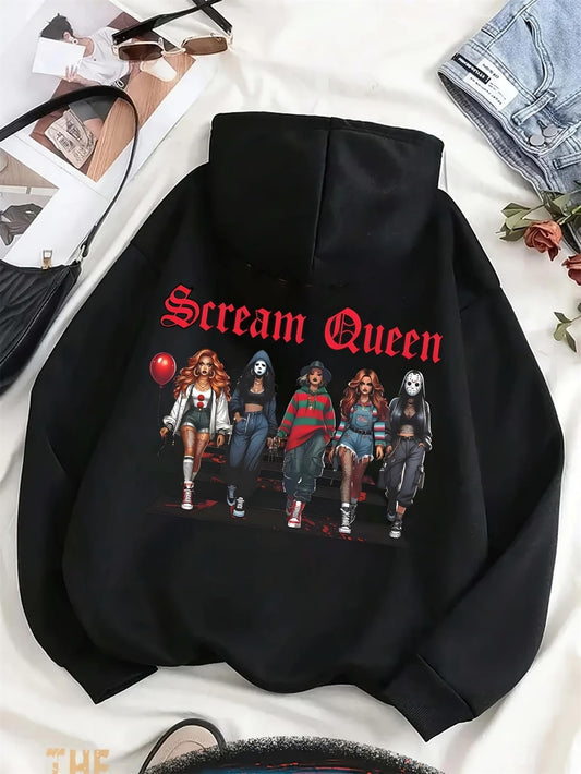 Men'S Horror Movie Hoodie - Ghostface Graphic Pullover Sweatshirt - Halloween Costume & Casual Streetwear - Soft Polyester Hooded Sweatshirt with Front Pocket - Scream Queen Design for Horror Fans, Gym, Casual Attire - One Si