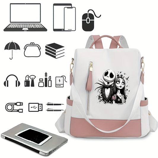 Disney Jack Skellington Print Backpack, Personal Item Travel Bag, Women'S Crossbody Bag, Weekend Makeup & Essentials Handbag for Daily Commute, Halloween, Christmas, New Year - Perfect Gift, Nightmare Before Christma Bag, Sch