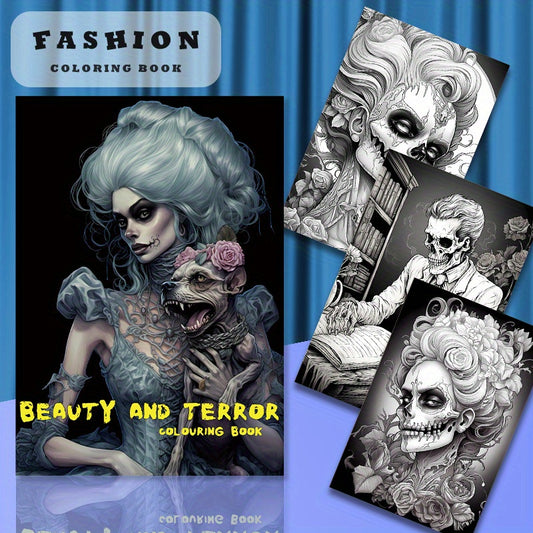 1 Book - Gothic Victorian Horror Coloring Book for Adults with Thick 22-Page Heavy-Duty Paper | Black & White Line Art, Intricate Mandala & Skull Designs, Monster & Vampire Characters | Activity, Birthday Party Gift (Ideal fo