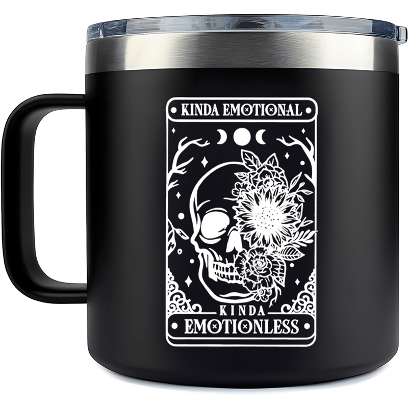 14oz Stainless Steel Insulated Mug with Skull Design - Double-Walled, Splash-Proof, Reusable Coffee Cup for Men & Women - Perfect for Car, Outdoor Camping, Travel | Unique Gift Idea