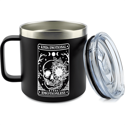 14oz Stainless Steel Insulated Mug with Skull Design - Double-Walled, Splash-Proof, Reusable Coffee Cup for Men & Women - Perfect for Car, Outdoor Camping, Travel | Unique Gift Idea