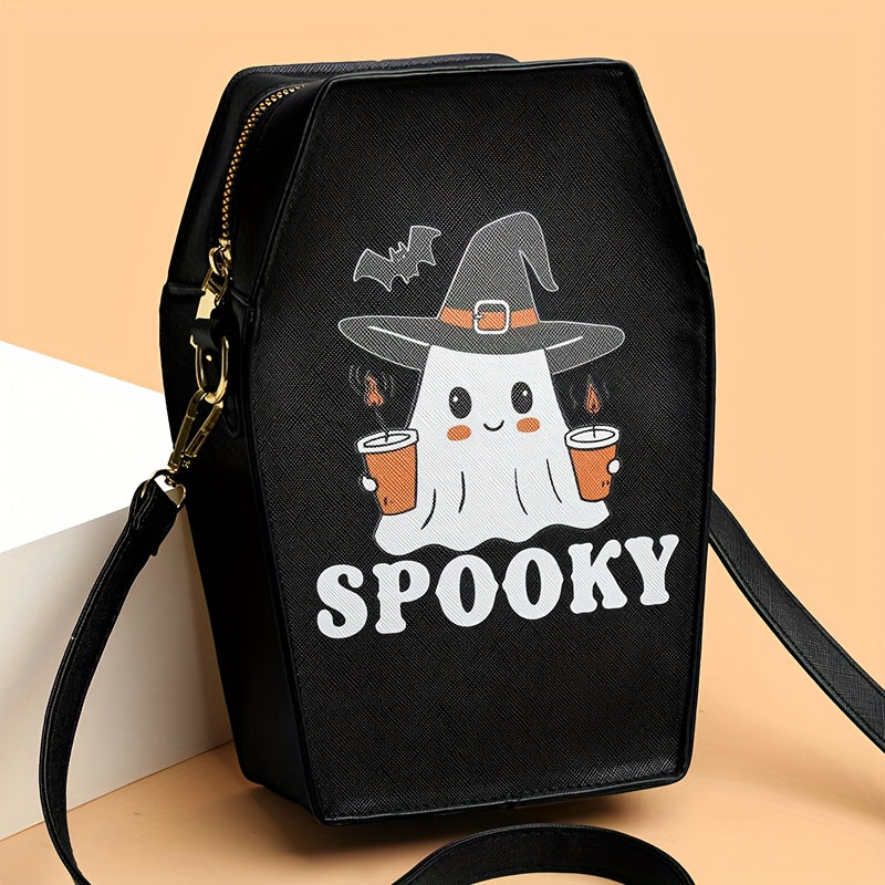 MINI Halloween Skeleton Coffin Women's Crossbody Bag, Thriller Horror Square Purse Black Punk Style Shoulder Handbag for Spooky Party Evening Event Cell Phone Pouch Lipstick Makeup Cosmetic Daily Street Shopping Movie Fan Gif