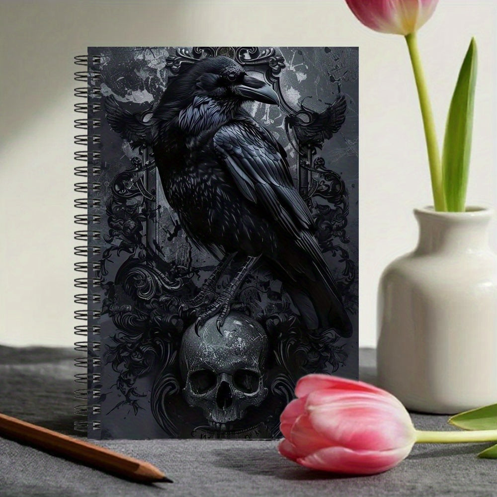 1pc Gothic Spiral Notebook - Dark Academia Journal with Raven & Skull, Gothic Writing Planner, Compact Notebook for Halloween, Gothic Decor, Everyday Use - Ideal for Students, Writers, Dark Fantasy Gifts, Diary Planner, Vinta