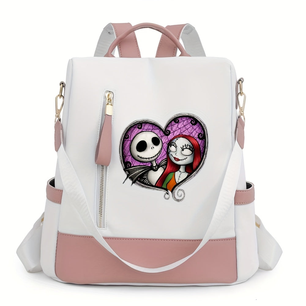 Disney Jack Skellington Print Backpack, Personal Item Travel Bag, Women'S Crossbody Bag, Weekend Makeup & Essentials Handbag for Daily Commute, Halloween, Christmas, New Year - Perfect Gift, Nightmare Before Christma Bag, Sch