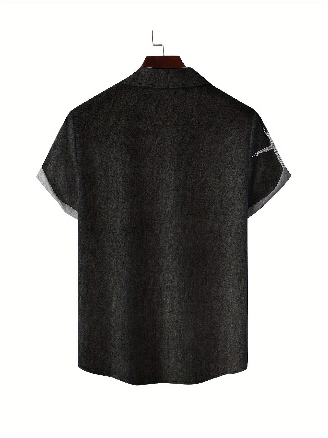 Men's Gothic Shirt - Lightweight Button-Up with Chest Crossbones Graphic, Formal-like Collar - Easy-Care Hand Wash - Perfect for Halloween, Costume Parties, Everyday Gothic Outfits - Edgy Casual Blends Formal & Streetwear Sty