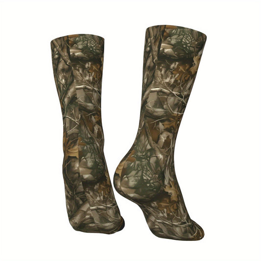 Unisex Outdoor Socks, Camouflage Forest Print Mid-Calf Crew Socks for Men and Women - Machine Washable, Breathable & Comfortable Fashion Casual Sports Accessory, Socks, Ladies Socks for Women, Sport Socks, Over The Knee Socks