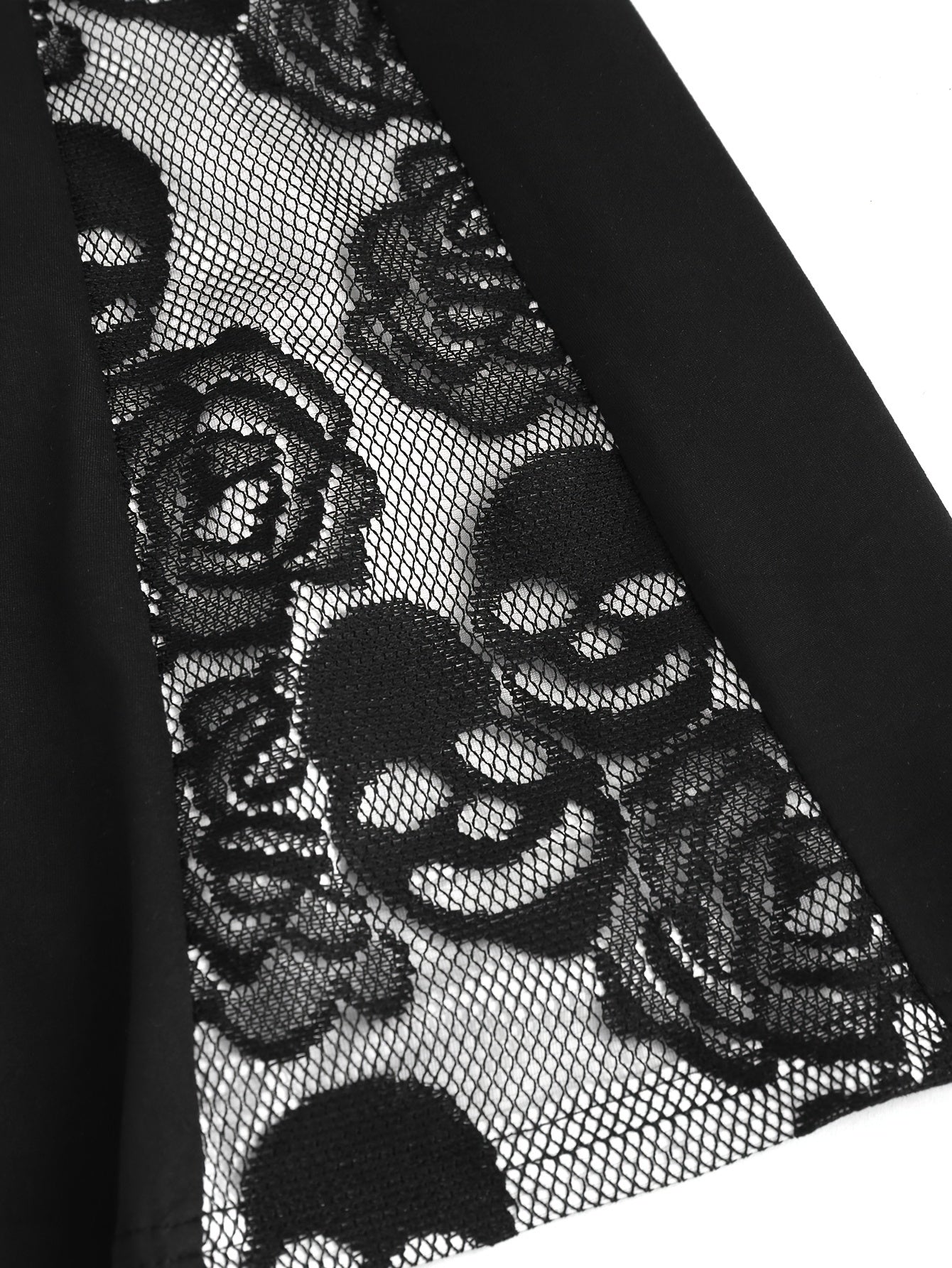 Elegant Off-Shoulder Black Dress with White Lace Panel & Skull Detail - Vintage-Inspired, Stretchy Polyester Blend, Machine Washable - Perfect for All Seasons