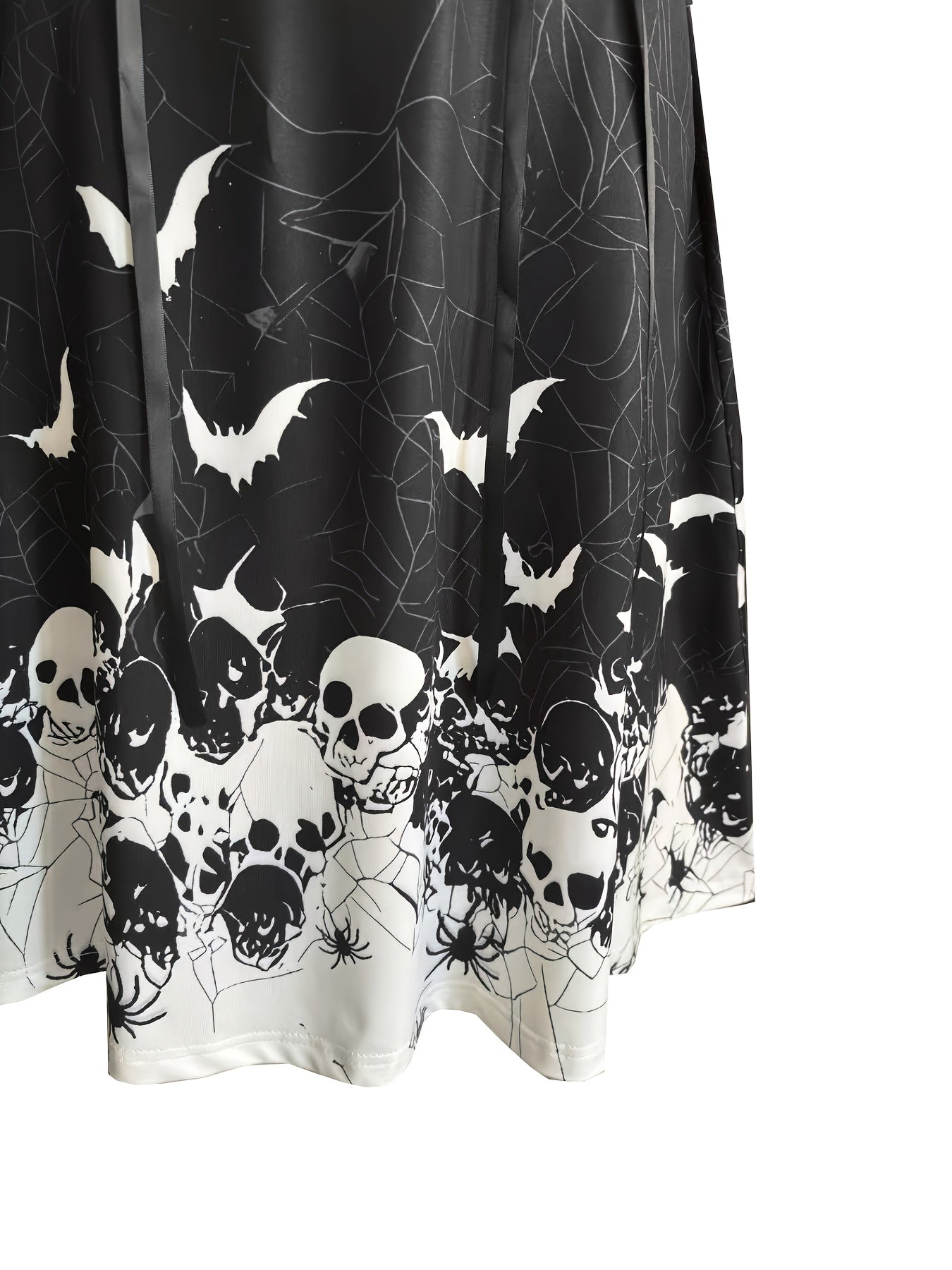 Women'S Gothic Halloween Party dress - Black Formal & Everyday Gothic outfit with Bat Silhouette Print, Flared Hem, Knee-Length Costume for Halloween, Gothic Events, Themed Parties - Fall Winter Clothing, Halloween Clothes, T