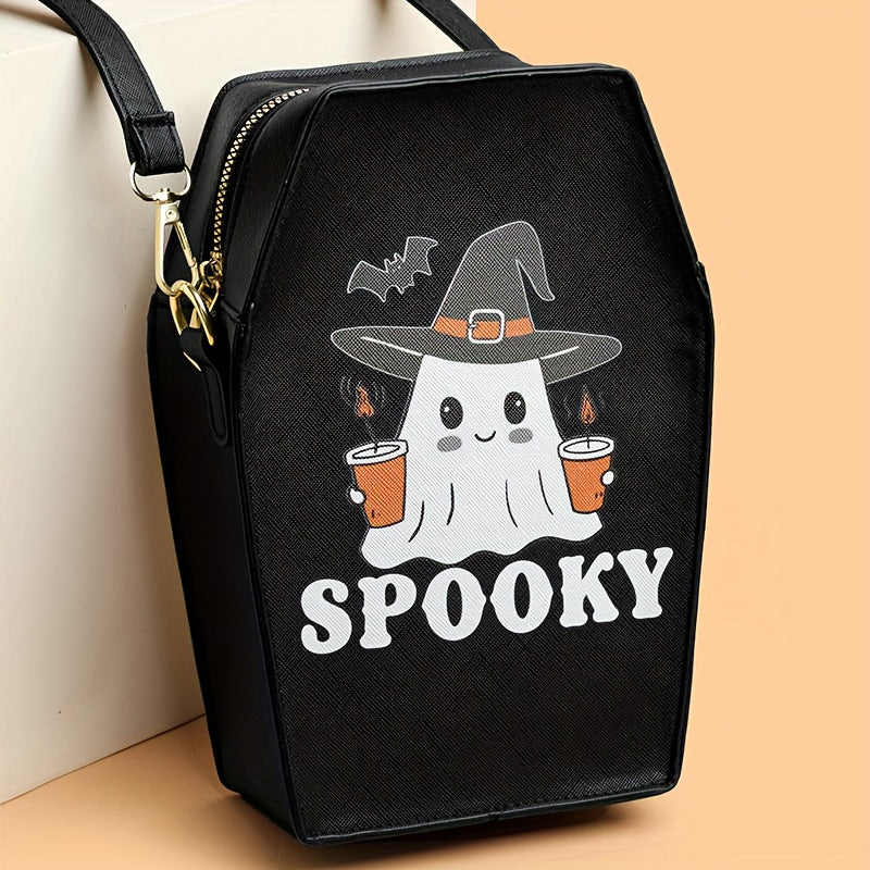 MINI Halloween Skeleton Coffin Women's Crossbody Bag, Thriller Horror Square Purse Black Punk Style Shoulder Handbag for Spooky Party Evening Event Cell Phone Pouch Lipstick Makeup Cosmetic Daily Street Shopping Movie Fan Gif