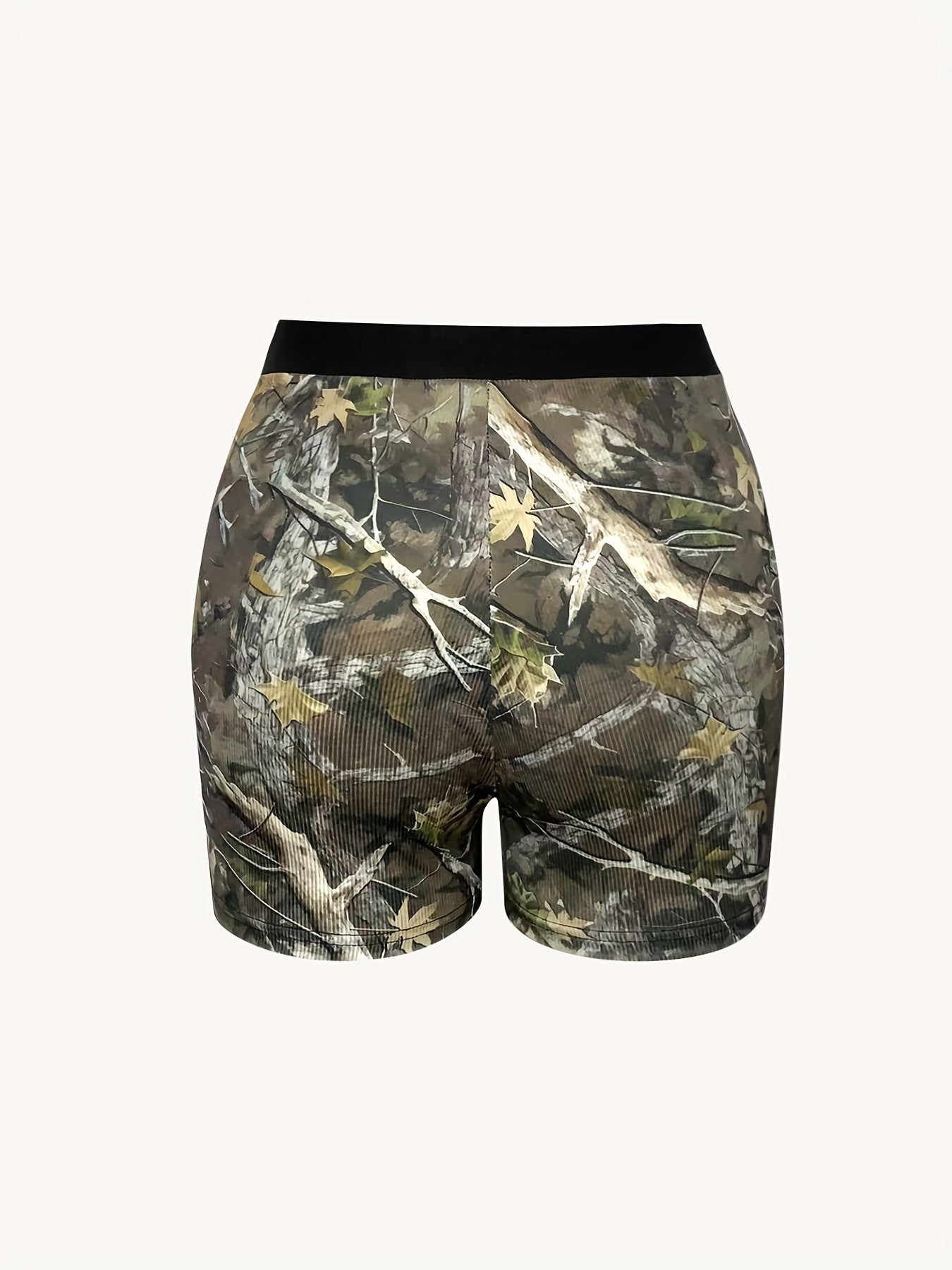 Women's High-Waisted Camo Shorts - Summer Stretchy Slim Fit Beachwear with Adjustable Drawstring Waist, Breathable Casual Shorts for Outdoor Activities & Everyday Outfits, Vacation Clothing | Fashionable Beachwear