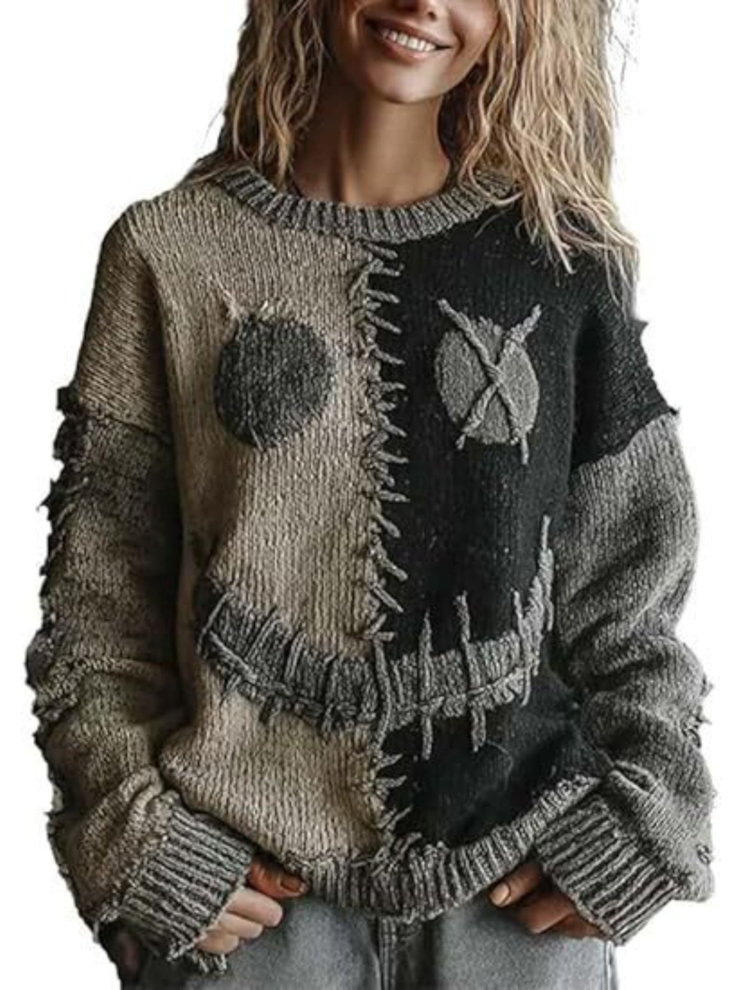 Plus Size - Women'S Thick Sweater Sweater - Oversized Loose Fit Round Neck Long Sleeve Winter Warm Sweater with Cat Ear & Paw Print Design, Cozy Casual Pullover Sweater for Fall Winter, Soft Anti- Fabric (Grey) - Easy Care Ha