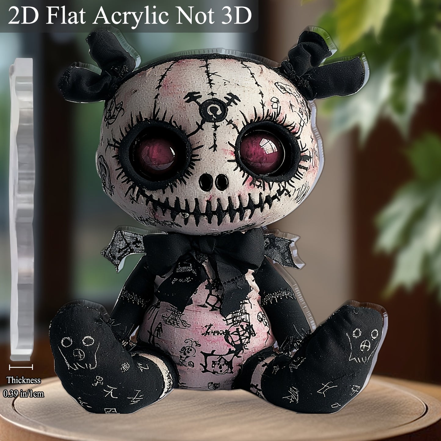 2D Flat, 1pc Horror-Themed Plush Toy Acrylic Desktop Decoration - Gothic Spooky Halloween Decor, 5.91"x5.11" 2D Flat Print with Skull & Bat Design, No Batteries Needed for Office, Bar, Cafe, Friend Gift, 2D Flat