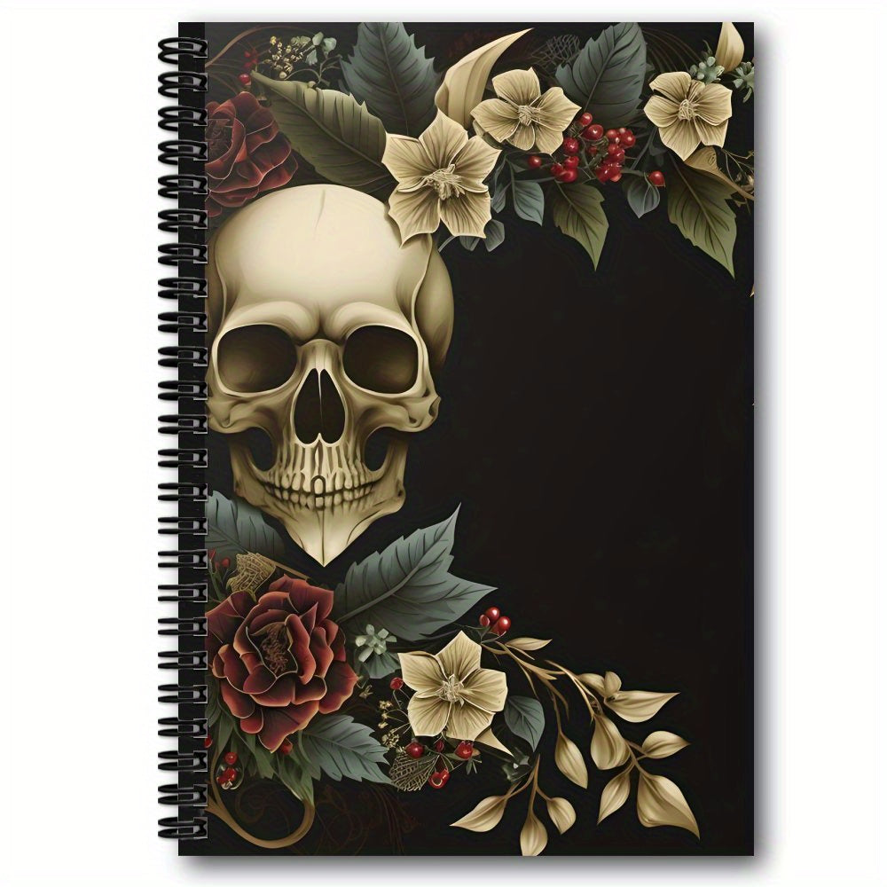 [Gothic Spiral Notebook] Gothic Spiral Notebook Journal - 1pc Witchy Office Supplies, 100 Pages, Black with Floral Skull Design, Perfect for Travel, Daily Writing, and Gothic Mystical Notes, Ideal Gift for Teen Girls, Skeleto