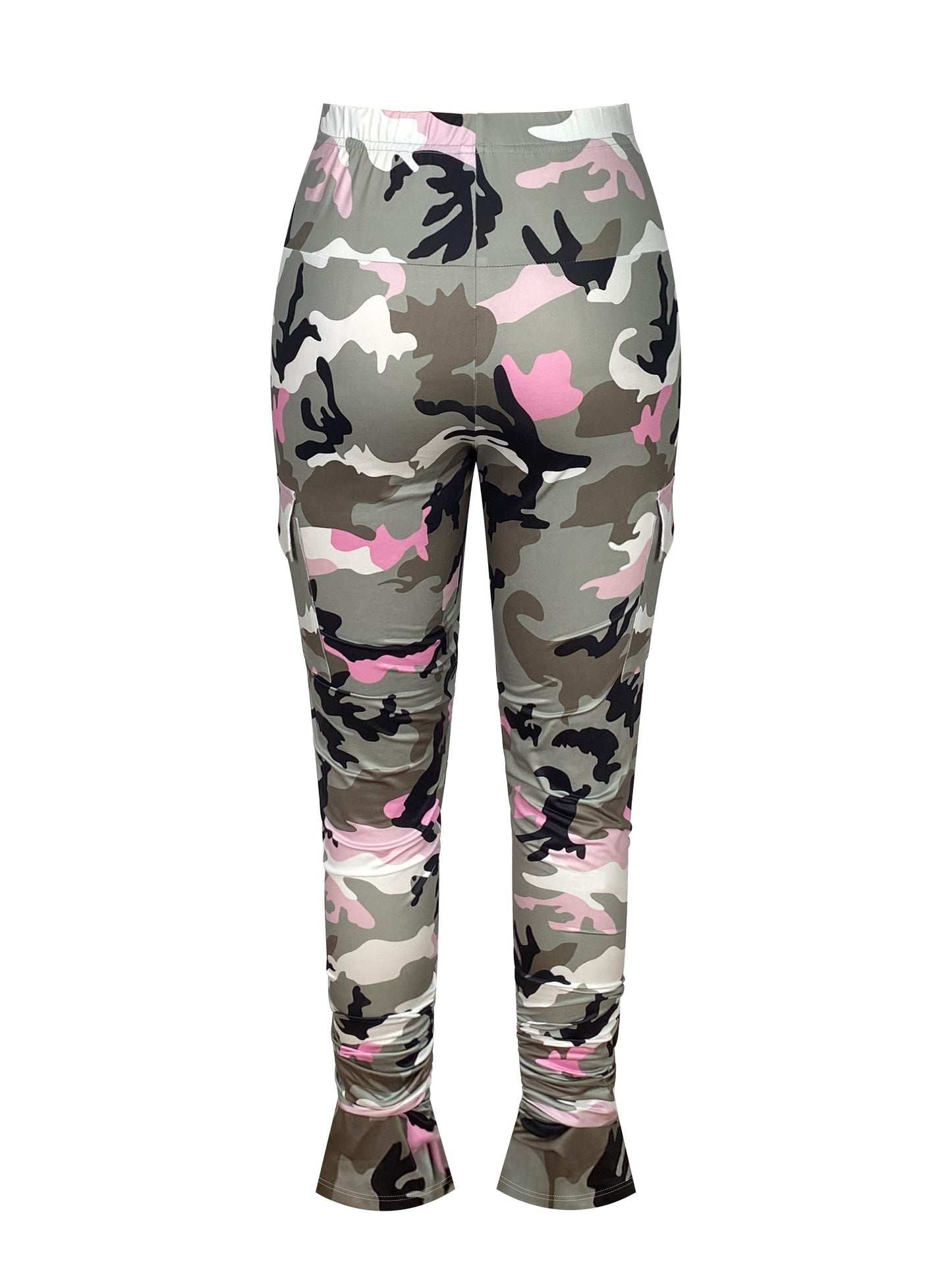 Elegant Camo Print High-Waist Leggings with Side Pockets for Women - Stretchy & Comfortable, Perfect for Spring/Summer/Fall