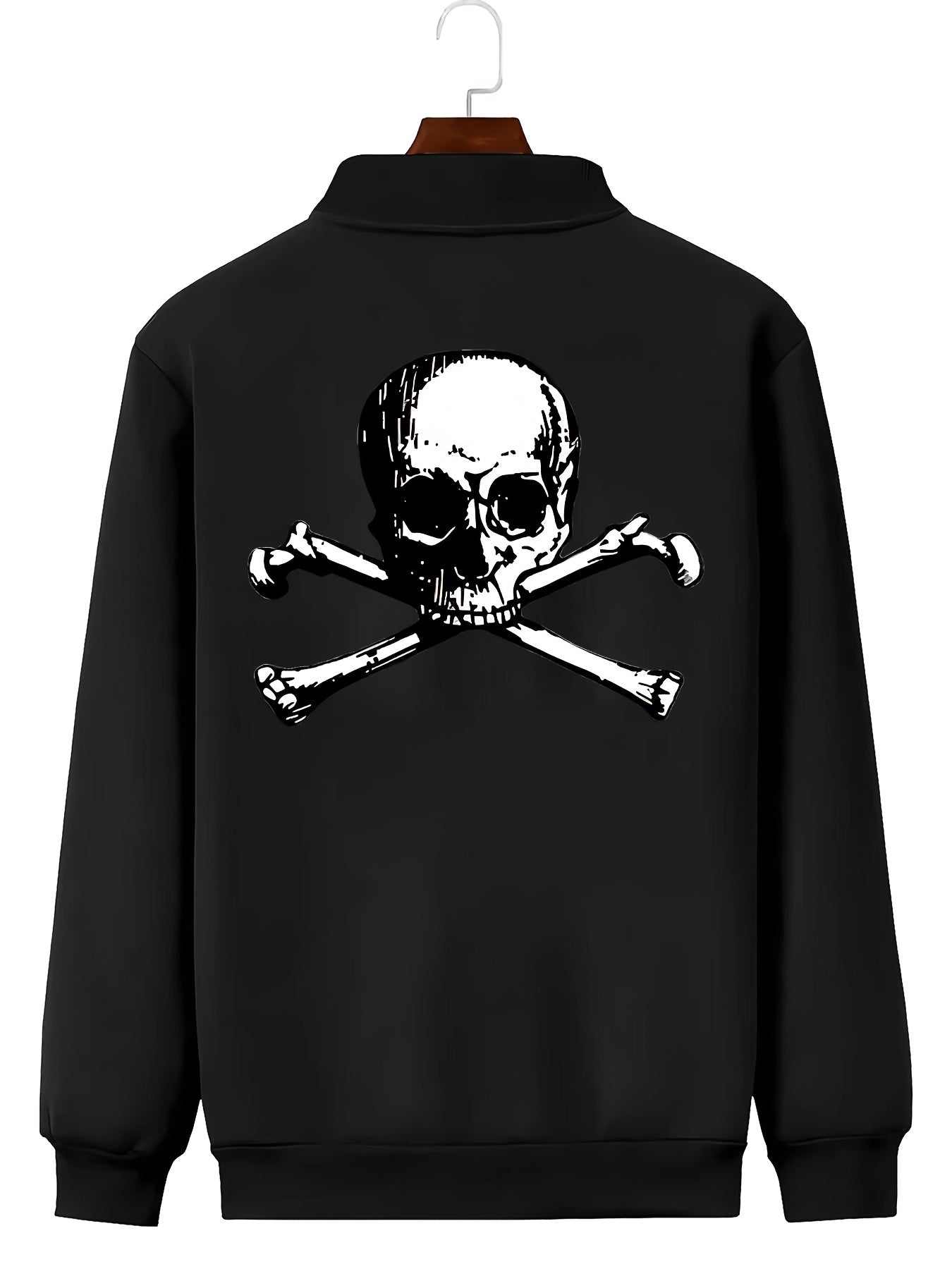 Men'S Trendy Skull & Crossbones Bomber Jacket - Slim Fit, Zip-Up Casual Fall/Winter Coat with Stand Collar & Pockets, Black, Casual Outerwear | Edgy Print Jacket | Zippered Jacke