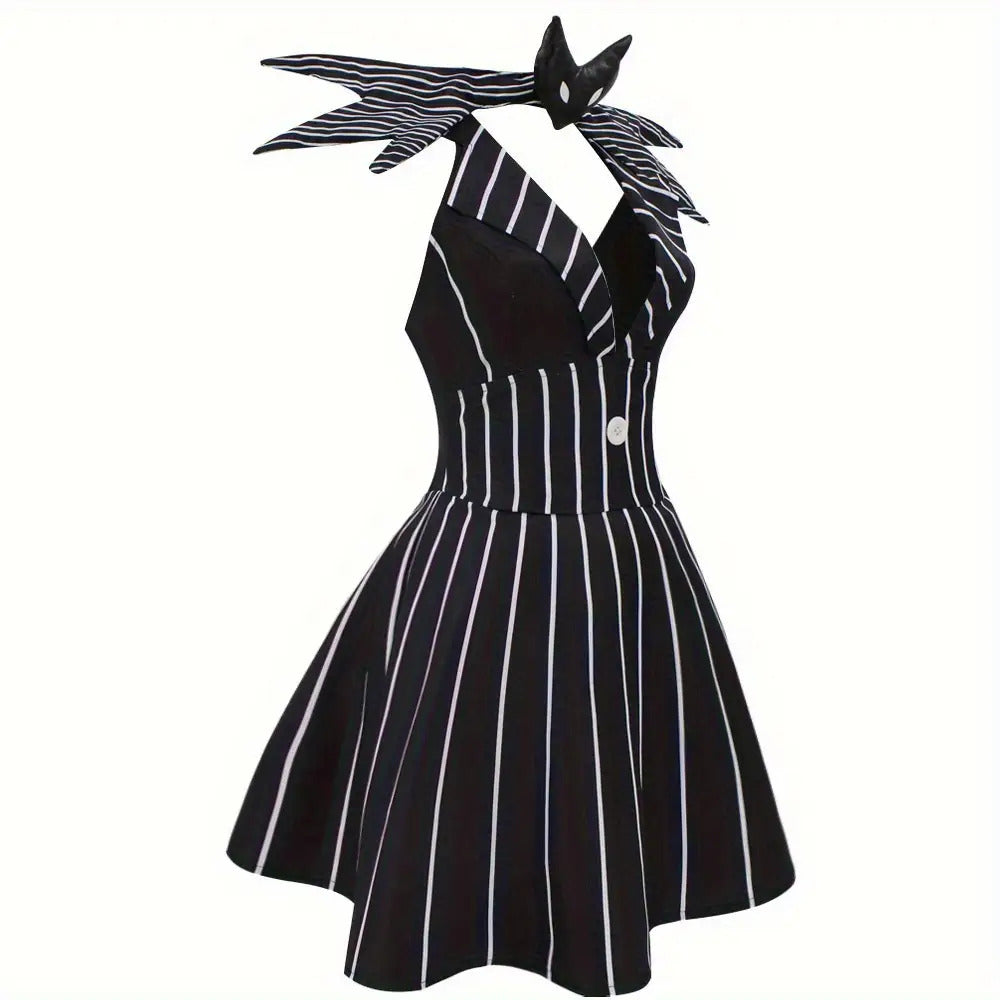 Jack Skellington Costume, Nightmare Before Christmas Item, Women'S Halloween Costume, Official Licensed Disney, Polyester Full Makeup & Party Dress, Tim-inspired Gothic Look, Complete Set For Halloween Parties, Cosplay Events