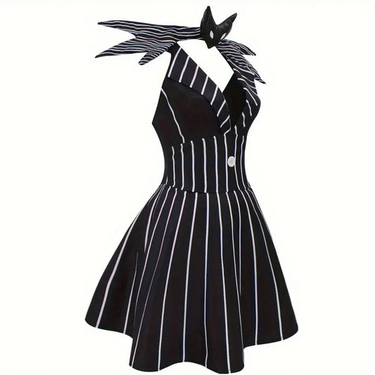 Jack Skellington Costume, Nightmare Before Christmas Item, Women'S Halloween Costume, Official Licensed Disney, Polyester Full Makeup & Party Dress, Tim-inspired Gothic Look, Complete Set For Halloween Parties, Cosplay Events