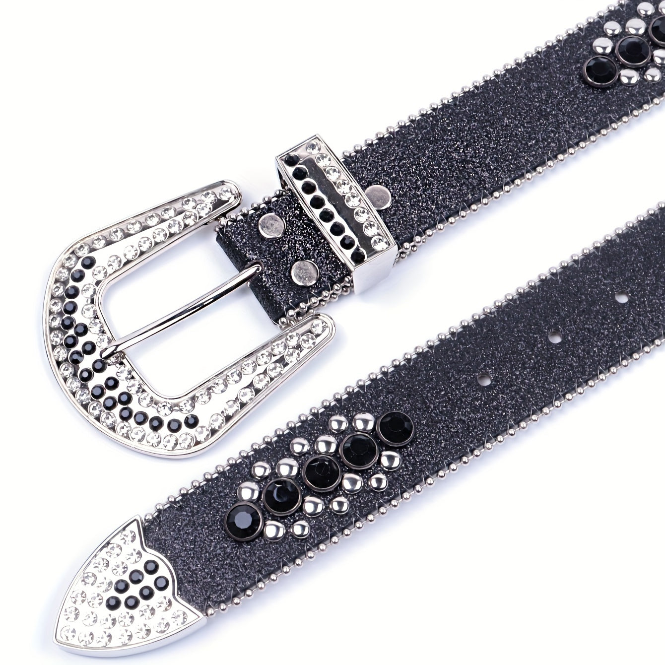 YIQIFEFA Punk Rhinestone & Stud Skull Belt for Women - Sparkling Black PU Western Cowboy Style Belt with Metallic Accents, Casual Outing to Party Accessory, Evening Accessory, Edgy Fashion Accessory, Stylish Craftsmanship, Al