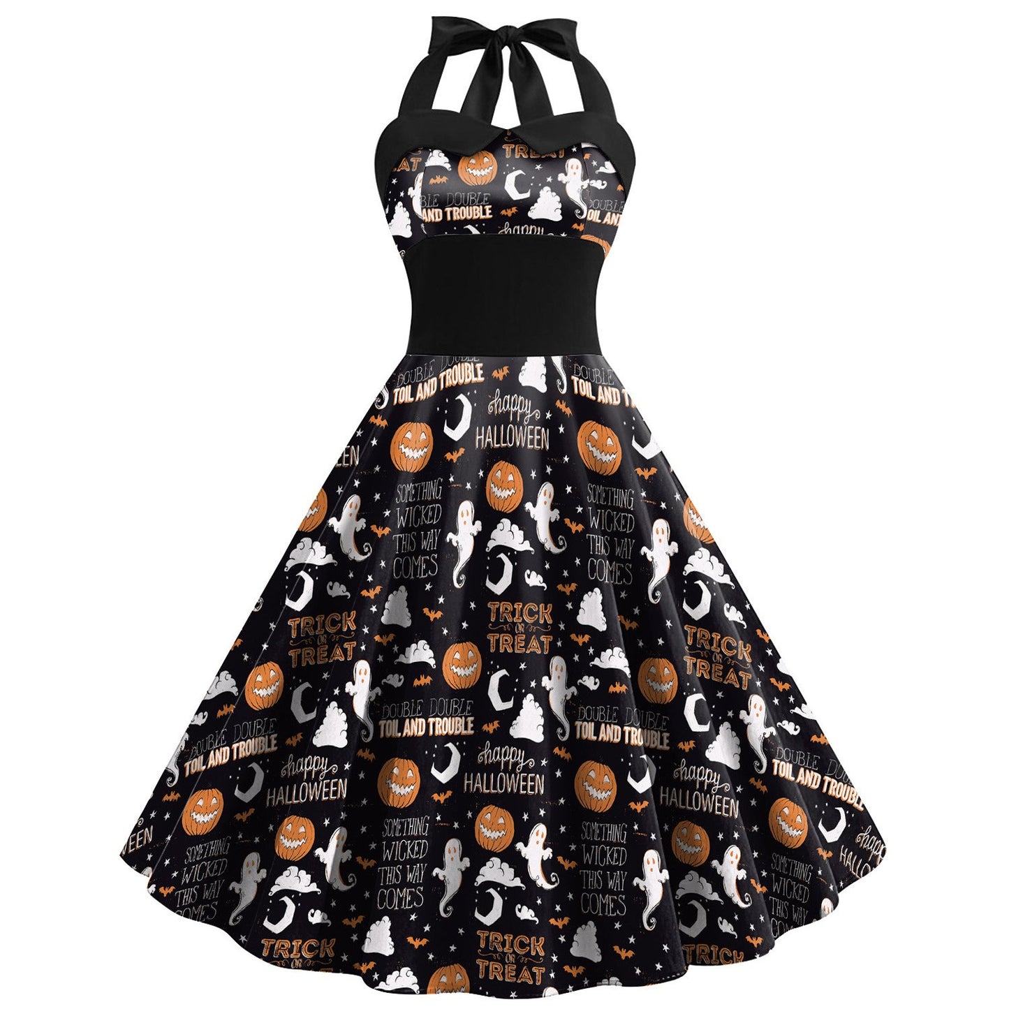 Women'S Retro Gothic Halloween Dress with Skull & Spider Web Print - Asymmetrical Short Sleeve High Waist Party Costume, & Orange Sleeveless Outfit with Shoulder Straps & Ruffled Hem for Themed Events, Year-Round Wear (Adult