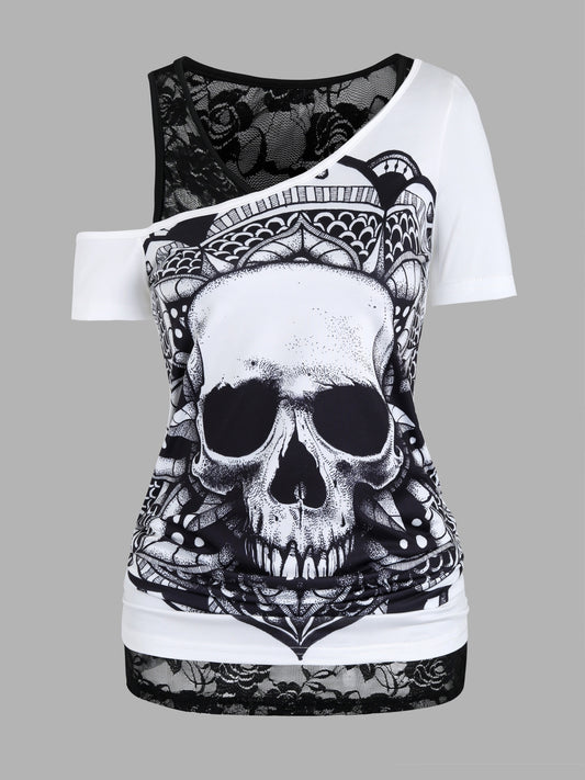 Dark Patterned Lace Two-Piece T-Shirt - Targeted Development for Stylish Casual Wear