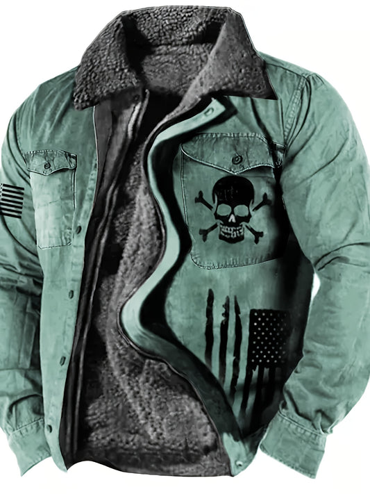 Men's Gothic Skull & Biker Jacket - Heavy-Duty Winter Coat with Full-Zip Front, Thermal Lining - Machine Washable Outerwear for Motorcycle Riding, Casual & Formal Events - Purple & Black Gothic Style Jacket with Skull Print,