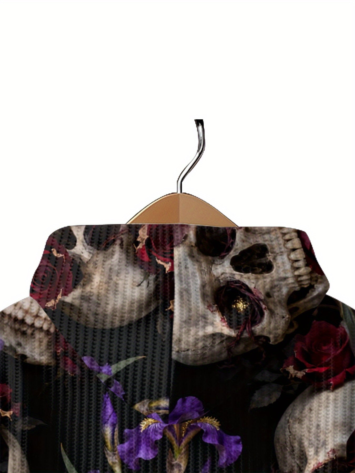 Women'S Gothic Victorian-Inspired Hooded Cardigan Sweater with Skull & Rose Pattern - Long Sleeve Loose Fit Button Front Closure, H-Line Silhouette, Split Hem - Cozy Fall Winter Outerwear for Halloween & Christmas, Casual to