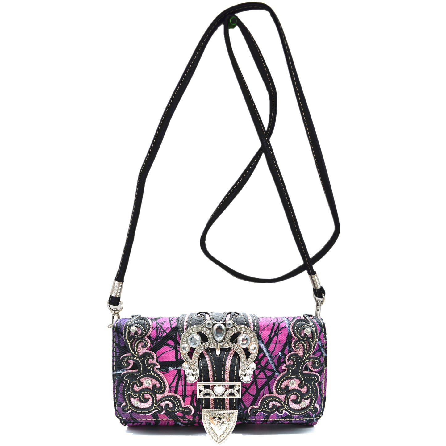 Camouflage Crown Buckle Western Style Purse Floral Shine Glow Country Handbag Women Shoulder Bag Crossbody Wallet Set