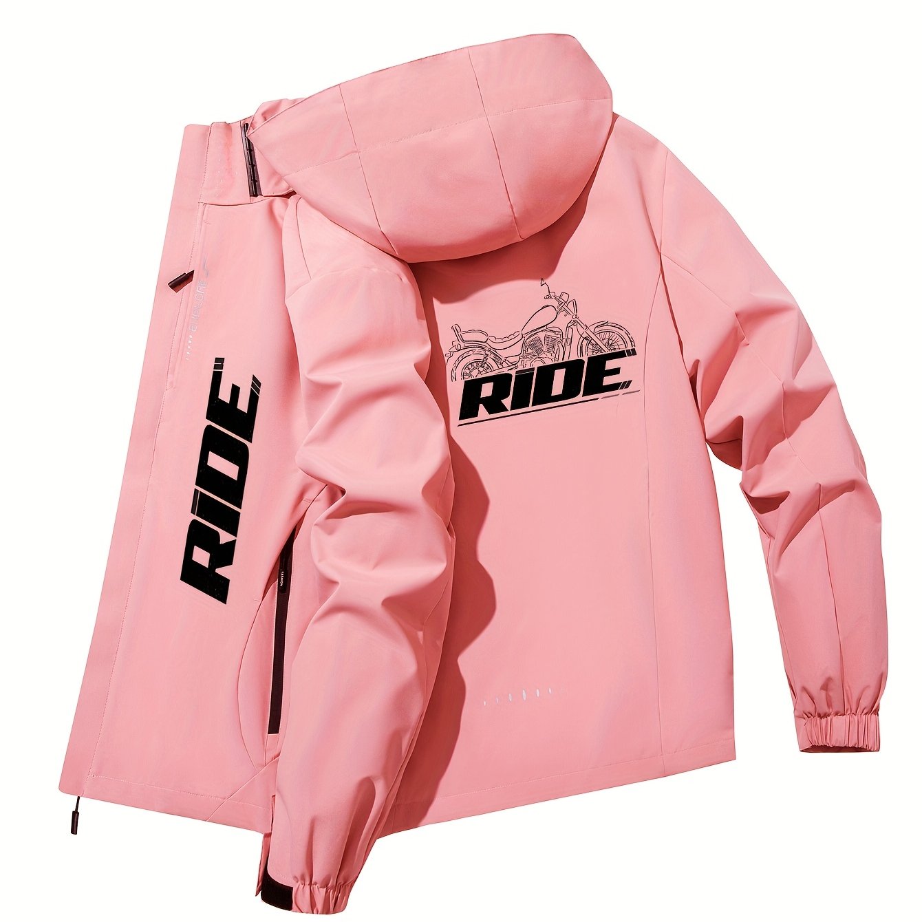Women'S Windproof Motorcycle Jacket - Lightweight Windproof Coat with Full-Zip Closure, Hooded Neck, Zippered Pockets - Pink Riding Jacket for Motorcycling, Cycling, Commuting - Spring/Fall Outerwear for Women Riders, Motorcy