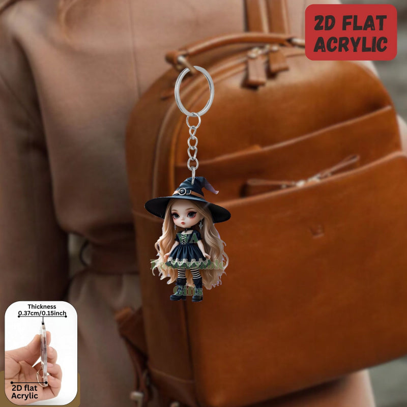 2D Flat, 1pc or 6pcs Gothic Horror Doll Keychain - Cute Gothic with Expressive Eyes, Flat 2D Flat Design with Black Hair & White Face Paint - Compatible with Backpacks, Cars, Phones, Keys - Spooky Accessory for Halloween, Chr