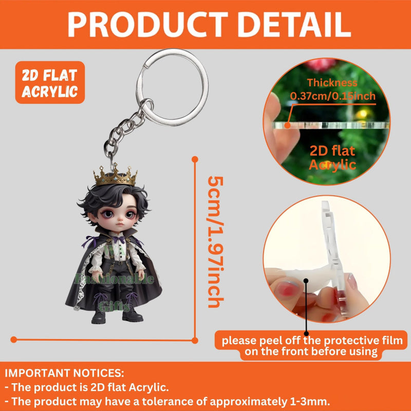 2D Flat, 1pc or 6pcs Gothic Horror Doll Keychain - Cute Gothic with Expressive Eyes, Flat 2D Flat Design with Black Hair & White Face Paint - Compatible with Backpacks, Cars, Phones, Keys - Spooky Accessory for Halloween, Chr