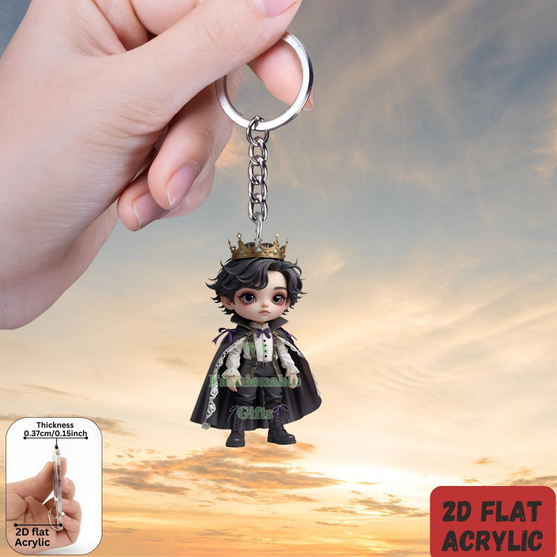 2D Flat, 1pc or 6pcs Gothic Horror Doll Keychain - Cute Gothic with Expressive Eyes, Flat 2D Flat Design with Black Hair & White Face Paint - Compatible with Backpacks, Cars, Phones, Keys - Spooky Accessory for Halloween, Chr