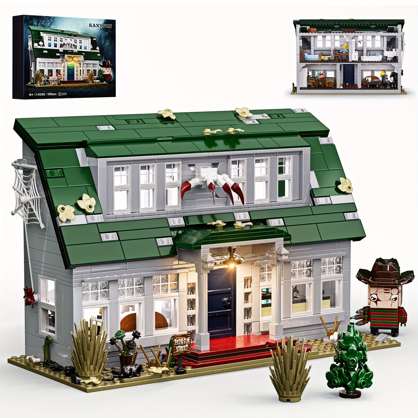 1099pcs Popular Horror Movie Elm Street House Model and Character Freddy Building Block Set, Halloween Gift Castle Series DIY Kit Toy Home Decor for Christmas & Holidays, Birthday Present, Holiday Gift Set, Detailed Replica,