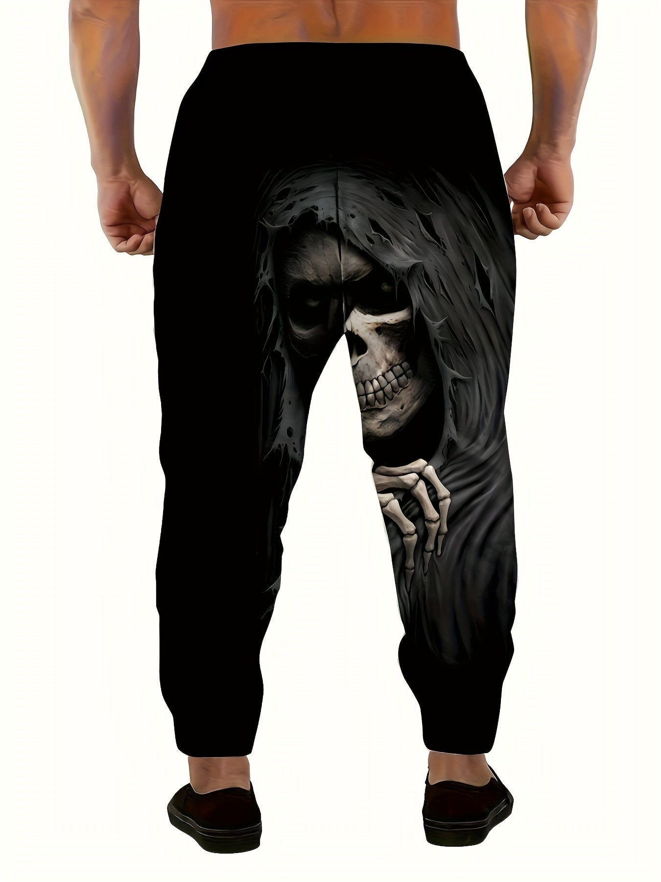 Men's 3D Halloween Skull Print Joggers - Full-Length Skeleton Graphic Casual Pants with Drawstring Waist & Pockets, Machine Washable Regular Fit Novelty Streetwear, Casual Attire, Edgy Style, Comfortable Fabric, Trend Followe
