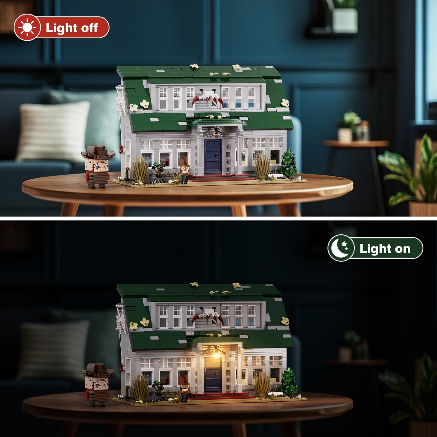 1099pcs Popular Horror Movie Elm Street House Model and Character Freddy Building Block Set, Halloween Gift Castle Series DIY Kit Toy Home Decor for Christmas & Holidays, Birthday Present, Holiday Gift Set, Detailed Replica,