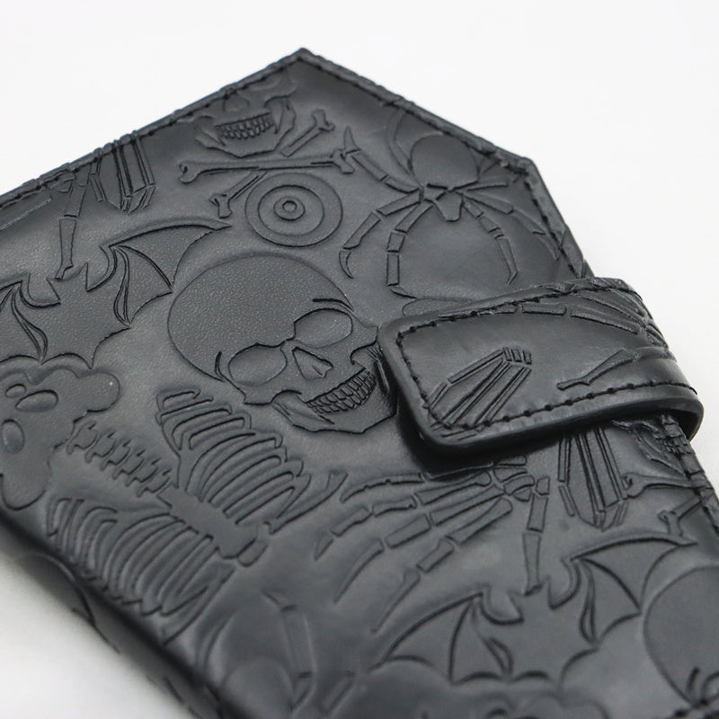 [Gothic Wallet] Spooky Gothic Vintage Embossed Skull Coffin Wallet | Faux Leather, Snap Closure, Perfect for Keys, Cash & Cards, Dark Gothic Style, Halloween Clutch