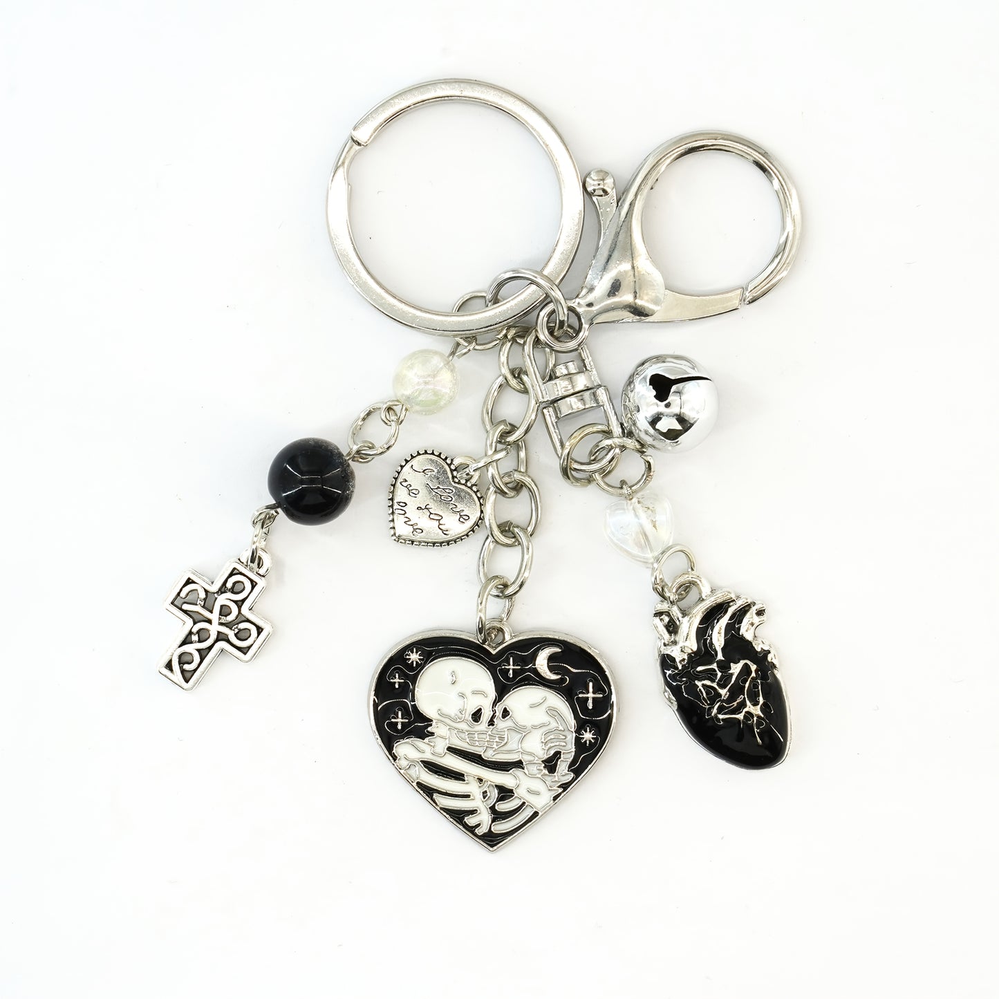 1pc Gothic Dark Keychain with Heart Cross Skull Pendant - Zinc Alloy Key Ring for Halloween, Dark Theme Party Accessories, Bag & Wallet Charm, Unique Gift for Friends, Halloween Accessories, Halloween Decorations, Halloween,