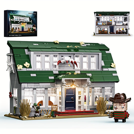1099pcs Popular Horror Movie Elm Street House Model and Character Freddy Building Block Set, Halloween Gift Castle Series DIY Kit Toy Home Decor for Christmas & Holidays, Birthday Present, Holiday Gift Set, Detailed Replica,