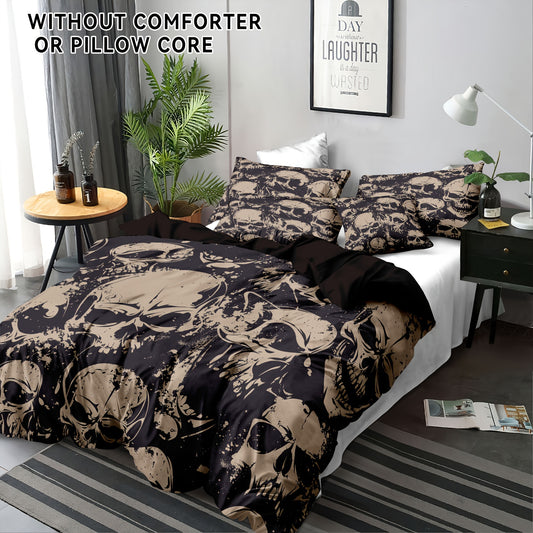 3-Piece Polyester Skull Print Bedding Set: Perfect for Bedroom or Guest Room. Soft and Comfortable with No Core Included (1x Duvet Cover + 2x Pillow Covers)