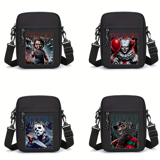 HUOHUO Men'S Oxford Crossbody Bag - Adjustable Strap, Black with White & Red Graphic Design, Perfect for Daily Commute & Street Style, Casual Shoulder Bag|Stylish Crossbody|Durable Oxford Material, Clown Bag, Red/crossbody/ba