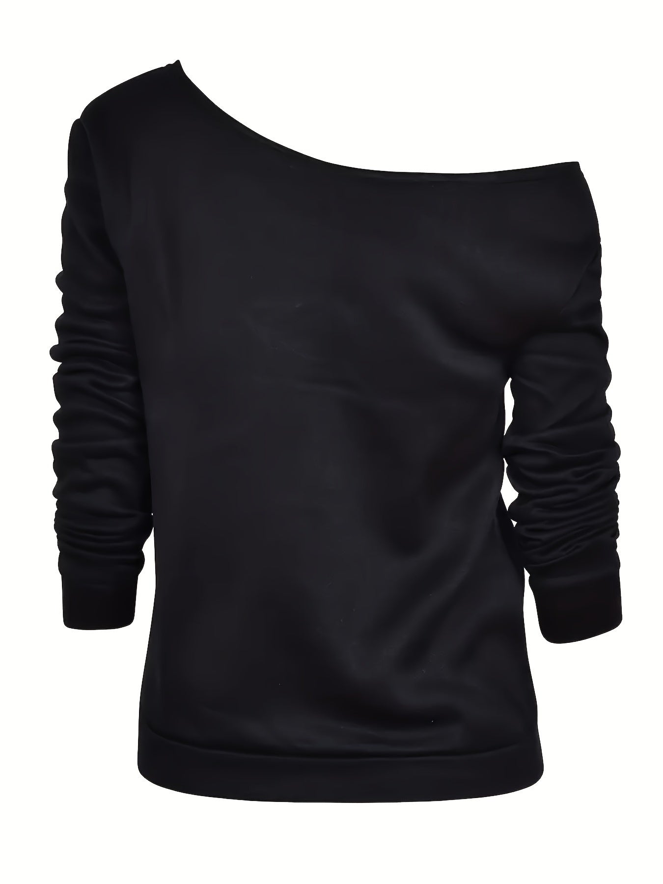 Halloween Skull and Lips Print Long Sleeve T-Shirt for Women - Casual Polyester Knit Fabric, Asymmetrical Shoulder, Regular Fit, Fall/Winter Fashion Top