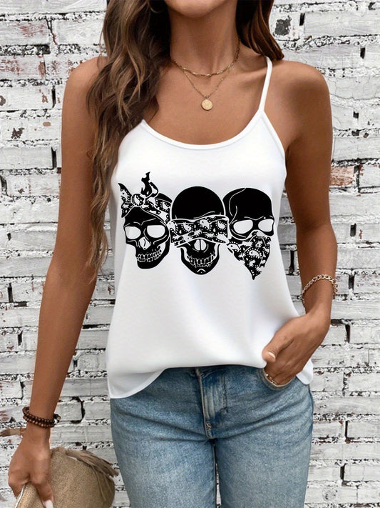 Women'S Sexy Gothic Graphic Tank Top - Sleeveless Shirt with Skulls, Edgy Streetwear Outfit for Concerts, Parties & Casual Attire - All-Season Fashion Statement Piece, Party Attire, Trendy Fashion, Comfortable Fit, Casual Wea