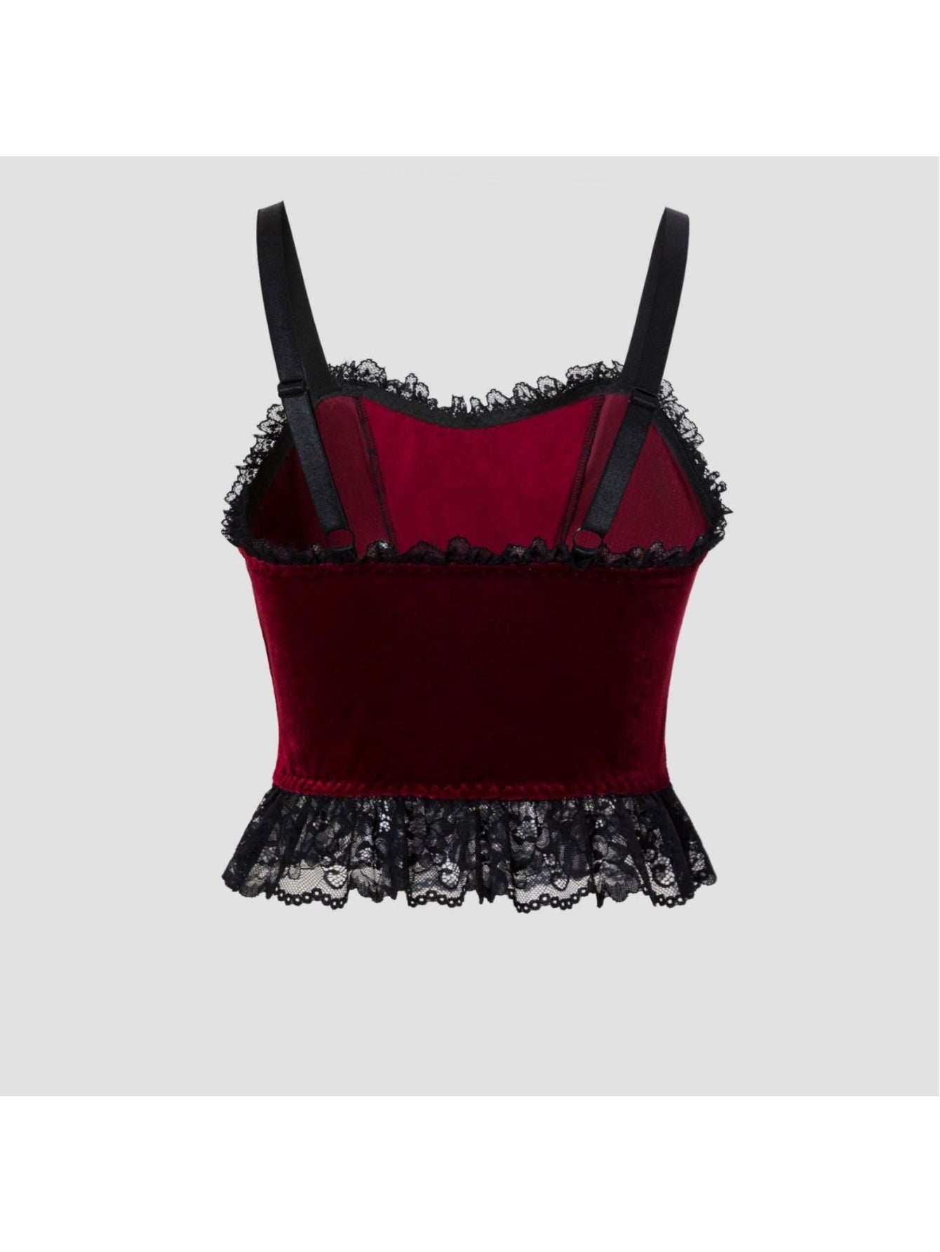 's Gothic Victorian Corset Top - Black Lace & Burgundy Ruffled Bustle with Adjustable Suspender Vest, Fitted Waist Cincher, Hand Washable Spice Style Costume for Themed Parties & Casual Attire