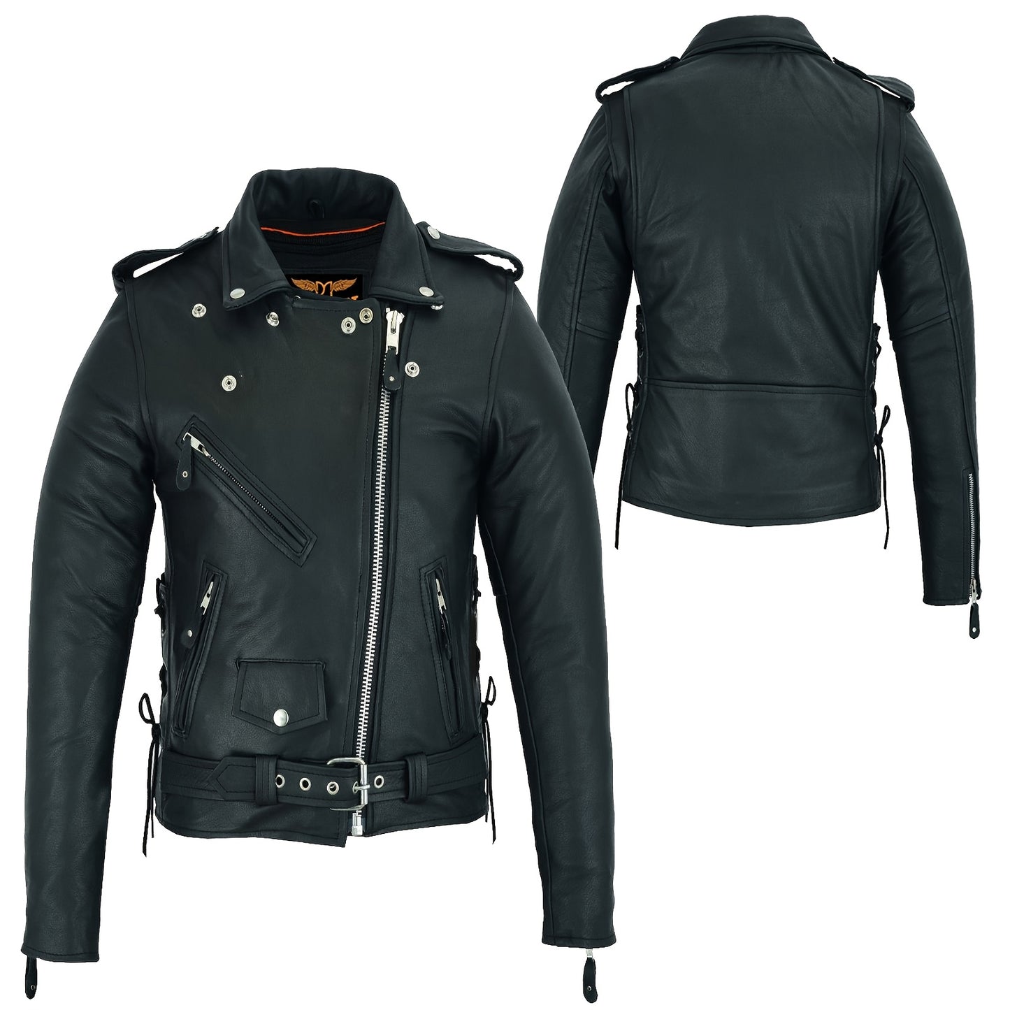 Women's Classic Motorcycle Jacket with Zip Out Lining, Biker Jacket for Ladies with Side Laces, Black, Riding Apparel, Stylish Outerwear, Reinforced Seams, Lined Jacket, Adventure Seekers
