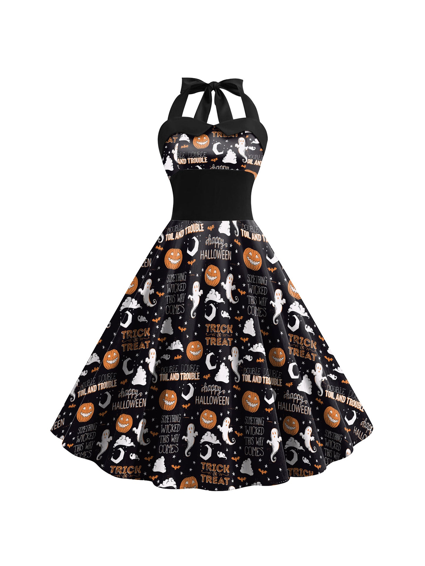 Women'S Retro Gothic Halloween Dress with Skull & Spider Web Print - Asymmetrical Short Sleeve High Waist Party Costume, & Orange Sleeveless Outfit with Shoulder Straps & Ruffled Hem for Themed Events, Year-Round Wear (Adult