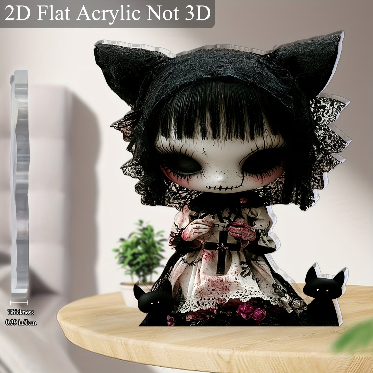 2D Flat, 1pc Gothic Horror Theme Acrylic Desktop Decoration - 5.91"x5.11" Spooky Halloween Decor with Intricate Lace & Skull Design, Battery-Free Haunting Art for Home, Office, Bar, Cafe - Unique Gift for Halloween Party, 2D