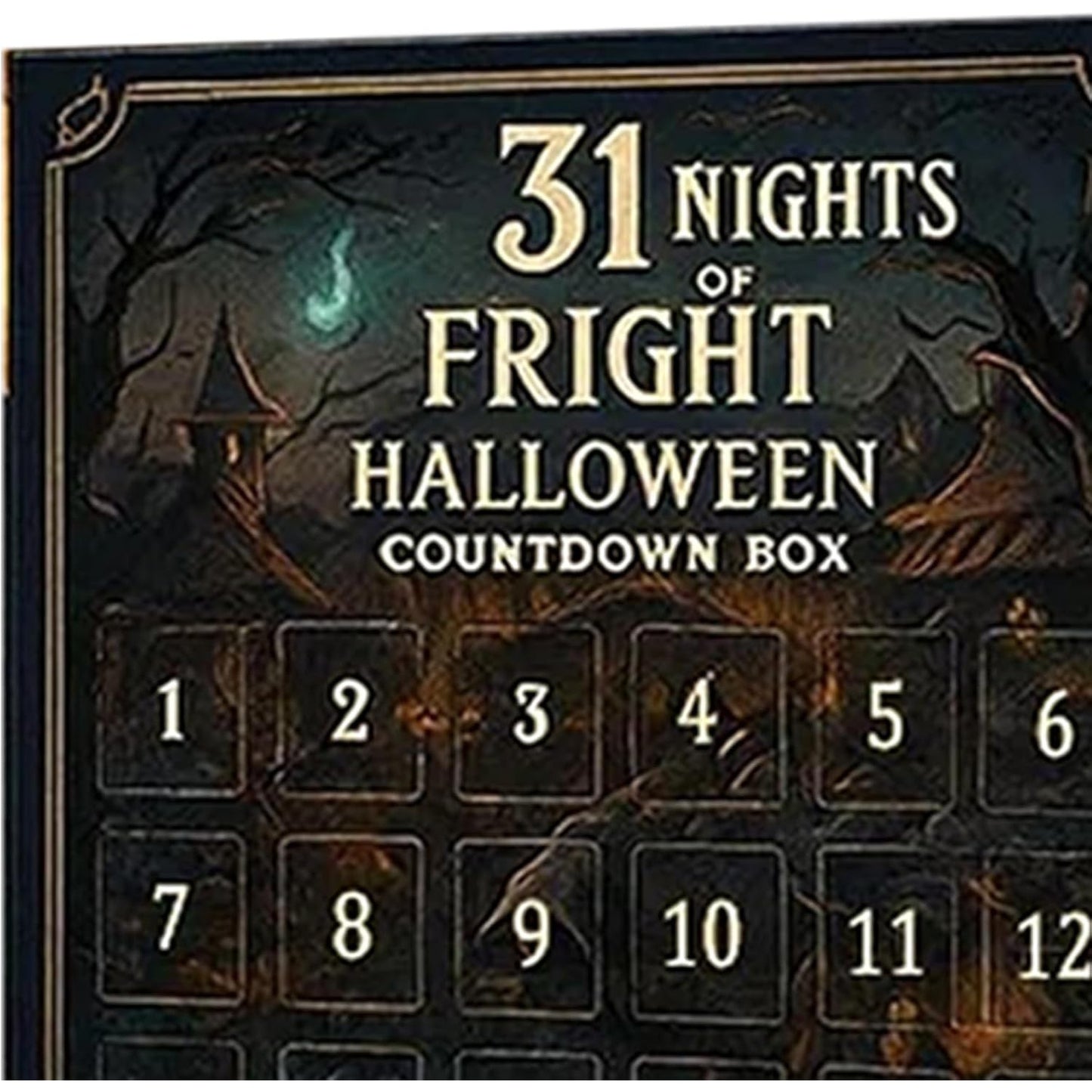 31 Nights of Fright- Halloween Countdown Box with Figurines, Halloween Advent Calendar 2025 Box, Scary Collectible Horror Figures, Hanging Charms& Decorations(31 days), Halloween Decorations, Halloween Decor, Spooky Countdown